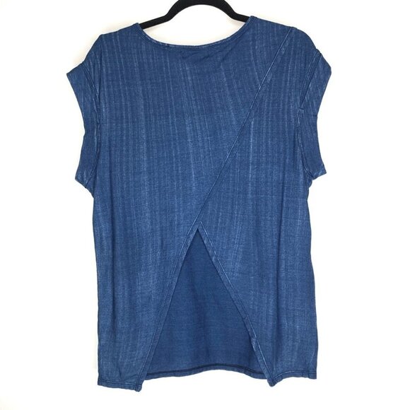 ANTHROPOLOGIE Cloth & Stone Blue Stonewashed Tulip Asymmetrical Open Back Shirt - Picture 5 of 12